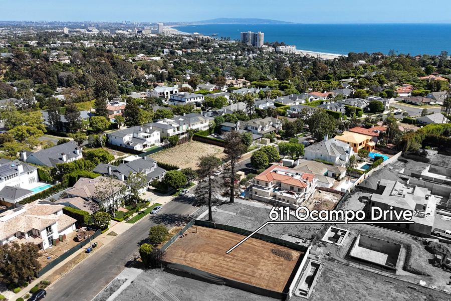 Aerial view over the lot toward Santa Monica Bay